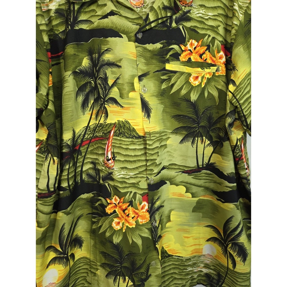 King Kameha Green Hawaiin Shirt Island Palm Trees Ocean XL - Picture 3 of 8